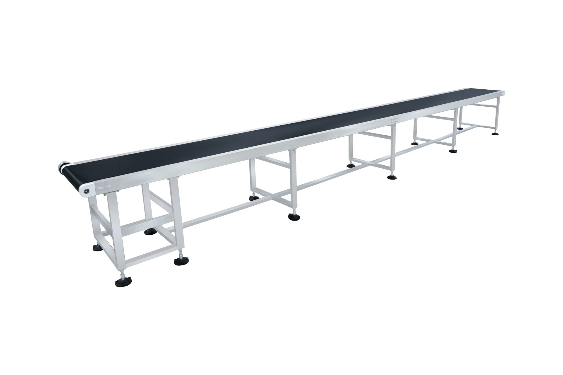 Flat Belt Bottle Conveyor: Angled view 1