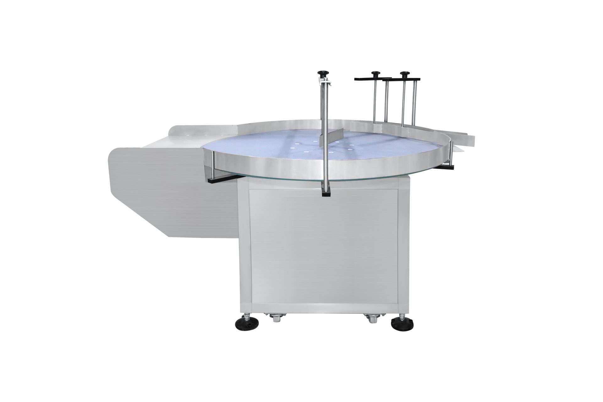 Glass-Top Rotary Bottle Feeding Table: Front view