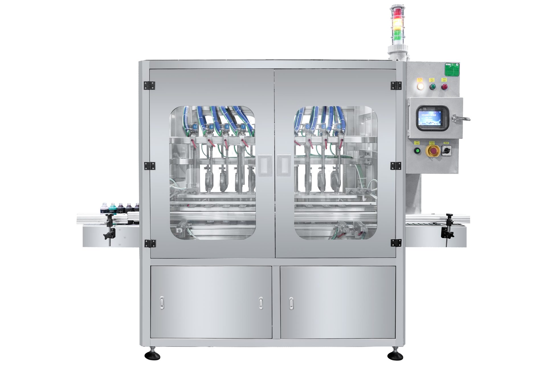 10-Head Flowmeter Filling Machine: Front view
