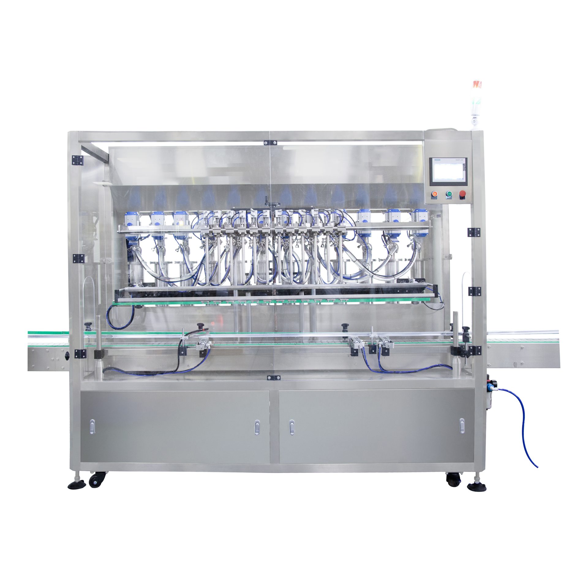 Edible-oil piston filling, capping and labeling line: Filling unit