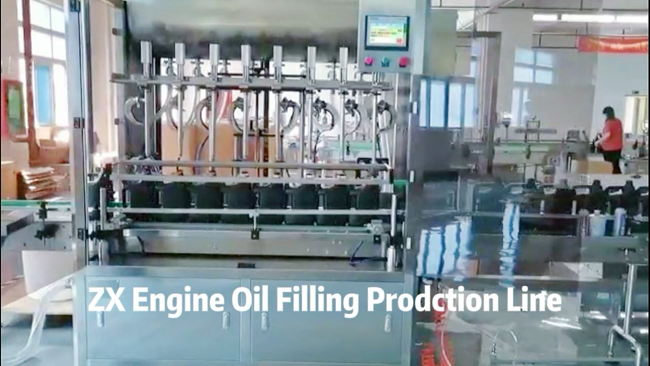 Engine-oil filling, capping and labeling line