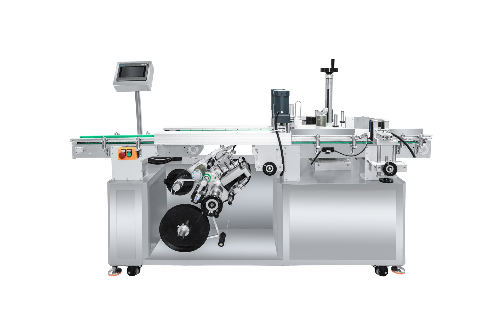 Automatic Bottle Body & Bottom Labeling Machine: Front view